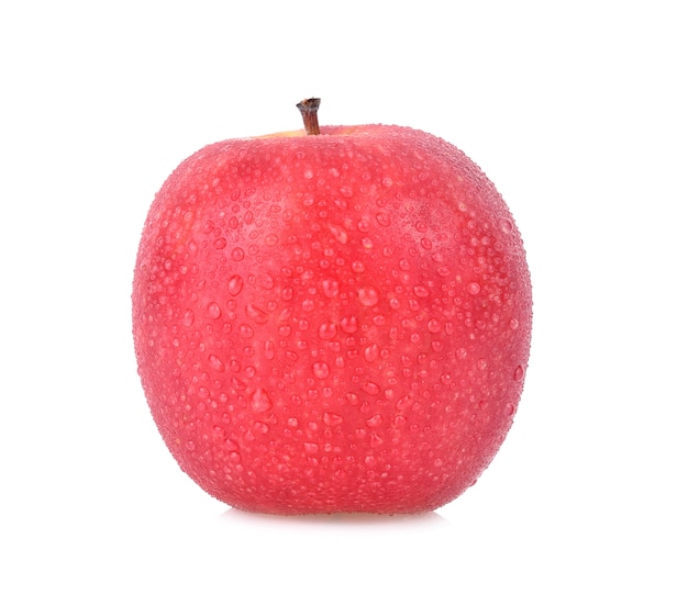 Close up red apple with drops of water