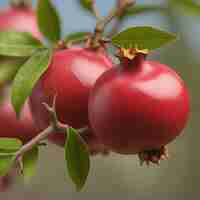 Photo a close up of a red apple with green leaves