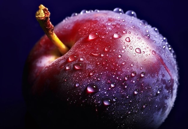 a close up of a red apple with water droplets on it generative ai