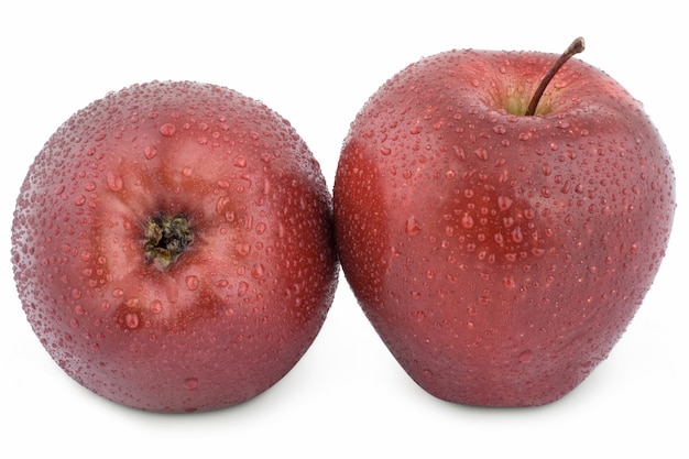 Close up red apples with water droplets