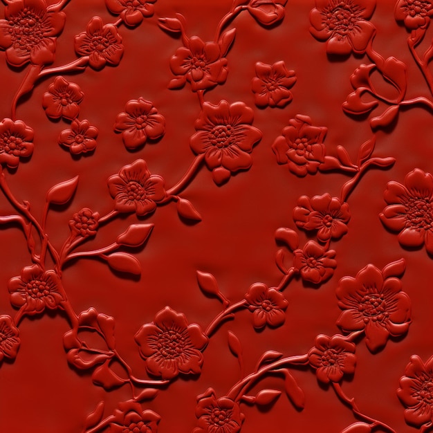 Крупный план красного фона с узором из цветов, генеративный ai