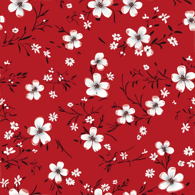 Photo a close up of a red background with white flowers and leaves generative ai