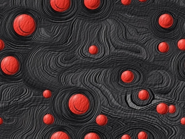 Foto un primo piano di un motivo a sfera rossa su una superficie nera ai generativa