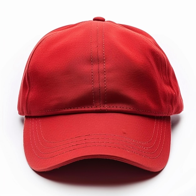 a close up of a red baseball cap on a white surface generative ai