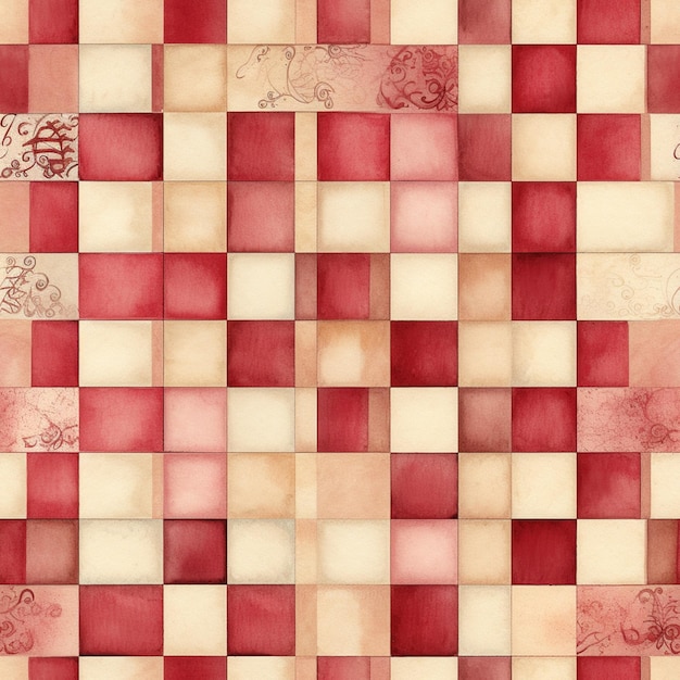 Foto un primo piano di un modello a scacchi rosso e beige con uno sfondo bianco generativo ai