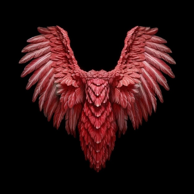A close up of a red bird with large wings on a black background generative ai