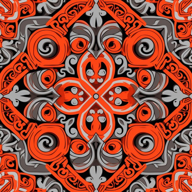 A close up of a red and black design on a black background generative ai