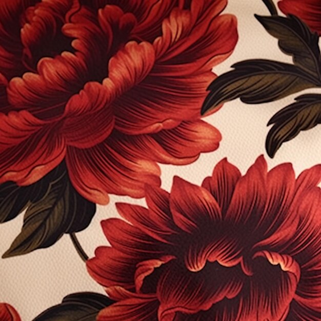 A close up of a red and black floral print fabric generative ai