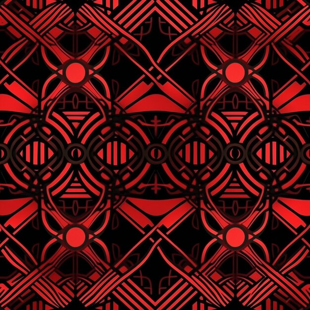 A close up of a red and black pattern on a black background generative ai