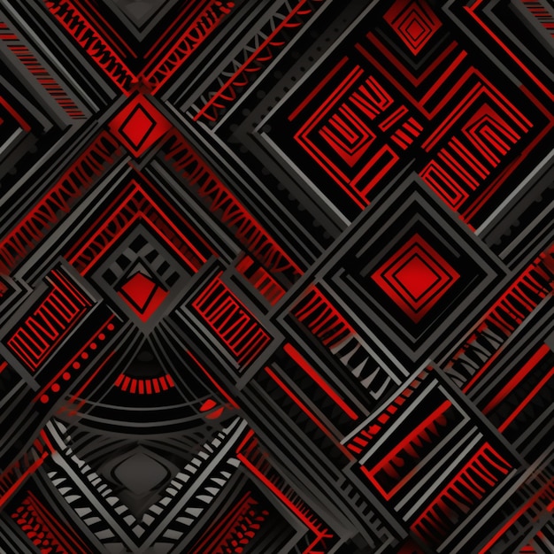 a close up of a red and black pattern with a black background generative ai