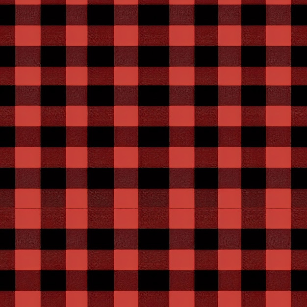 a close up of a red and black plaid fabric with a black background generative ai