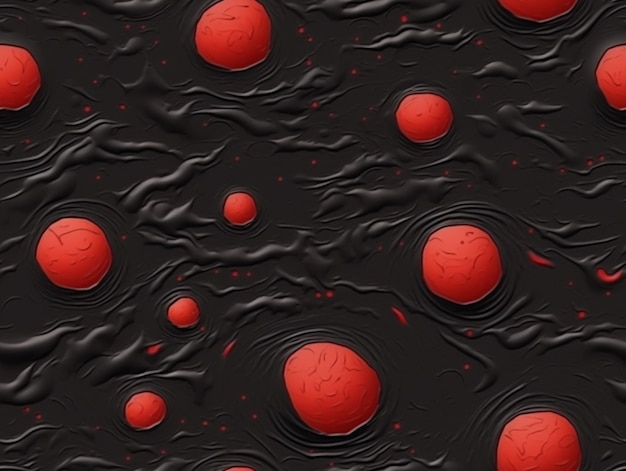 A close up of a red and black surface with many red balls generative ai