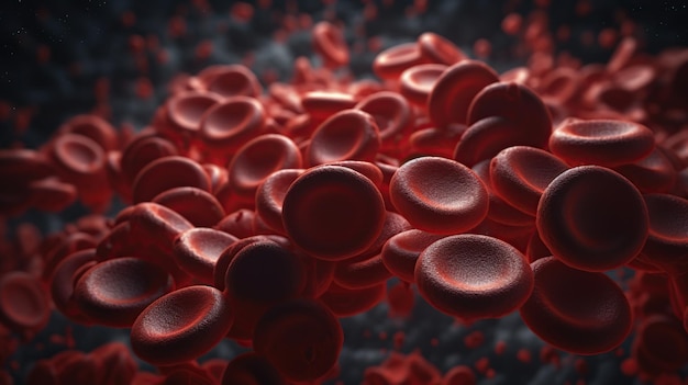A close up of red blood cells