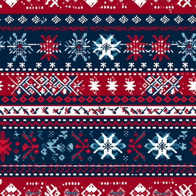 Photo a close up of a red and blue christmas sweater with snowflakes generative ai