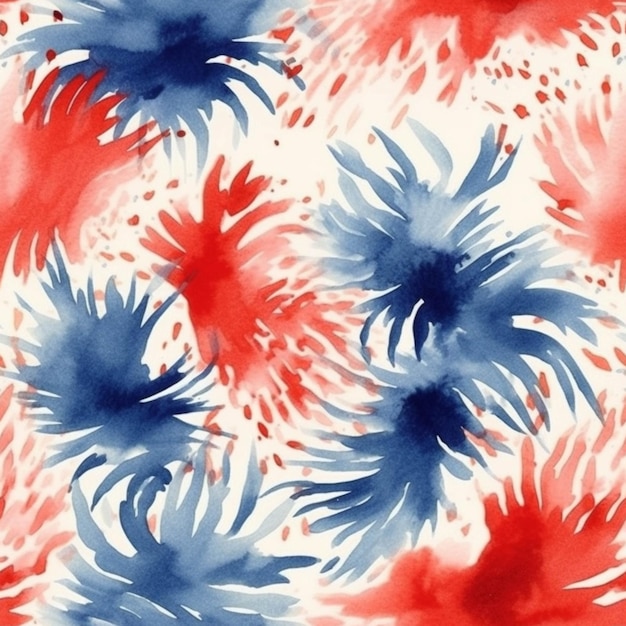 A close up of a red and blue flower pattern on a white background generative ai