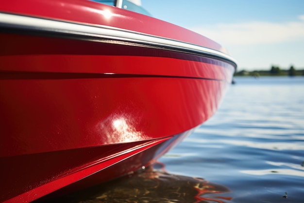 A close up of a red boat registration decal