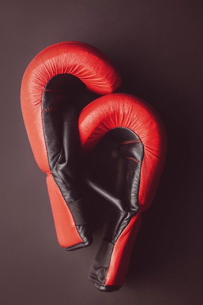 Close up of red boxing gloves