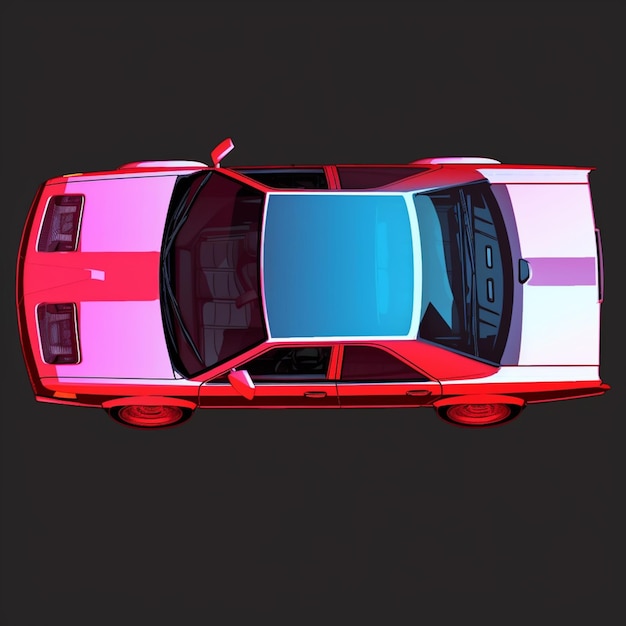 A close up of a red car with a pink stripe on the top generative ai