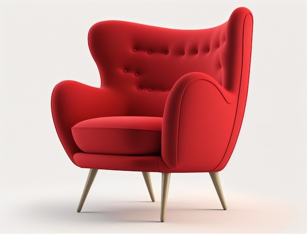 A close up of a red chair with a wooden legs generative ai