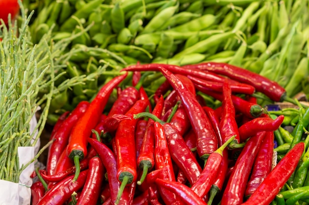 Close-up of red chili peppers for sale in market