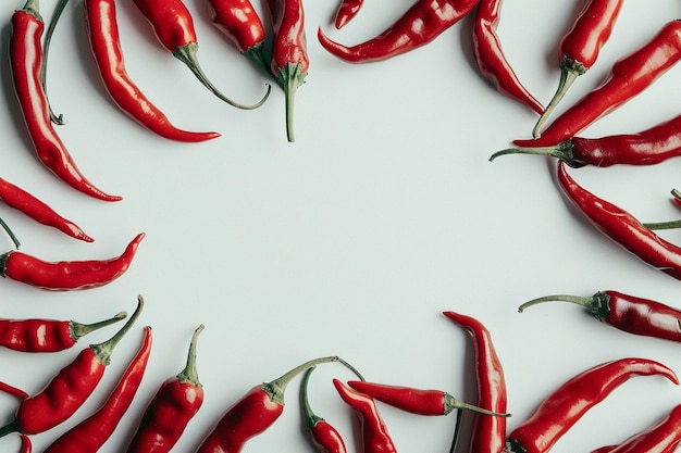 A close up of red chili peppers on a white background