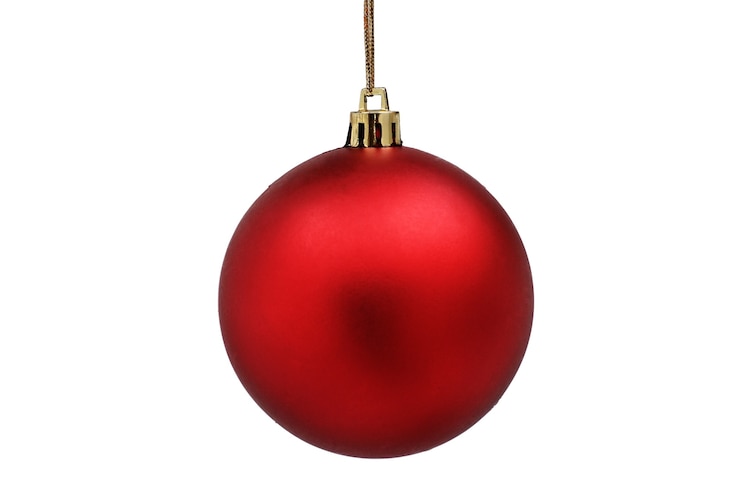 Close up red christmas ball on table