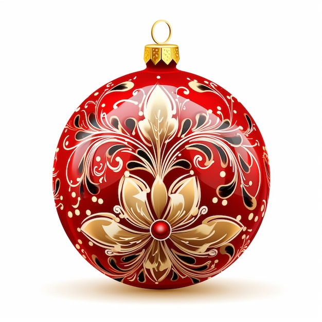 Photo a close up of a red christmas ball with gold decorations generative ai