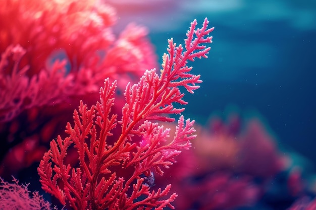 Красные кораллы в воде вблизи