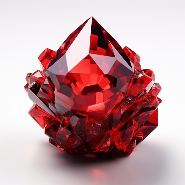 a close up of a red crystal on a white surface generative ai