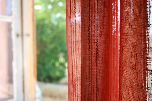 close-up of red curtain