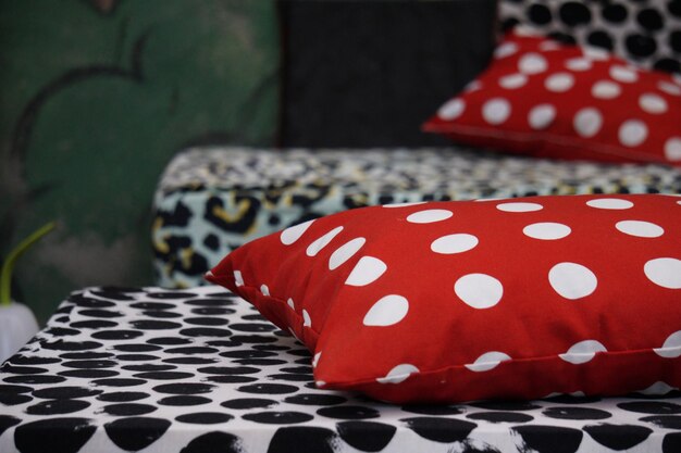 close-up of red cushion on seat