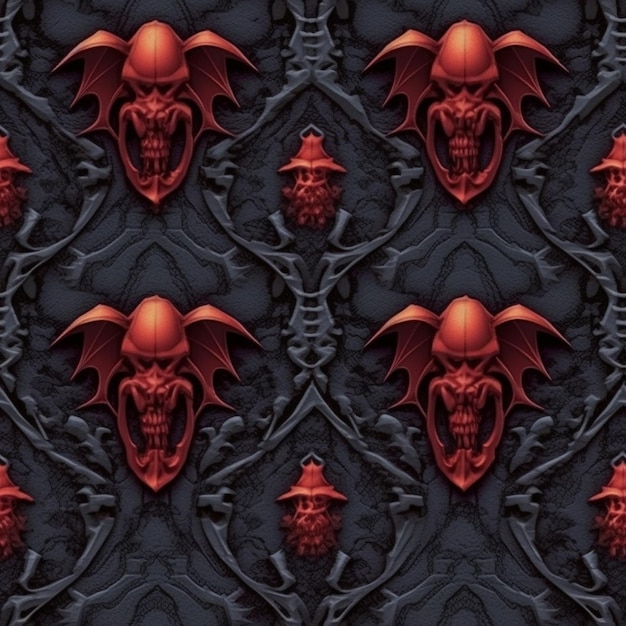 A close up of a red demon head on a black background generative ai