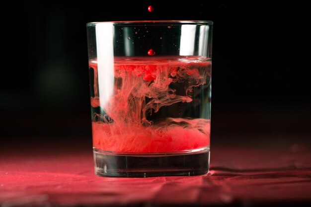 Photo close-up of red drops in water against black background