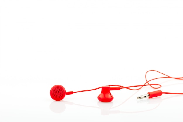 Close up Red earphone isolated