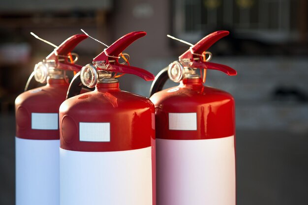 Close up red fire extinguisher tank