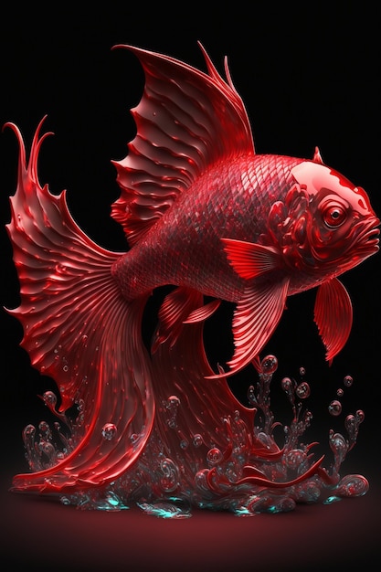 Close up of a red fish on a black background generative ai