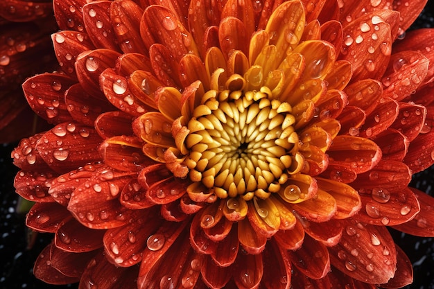 Крупный план красного цветка с каплями воды на нем