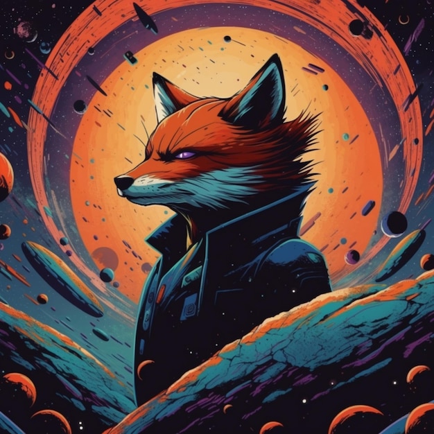 a close up of a red fox in a space setting generative ai