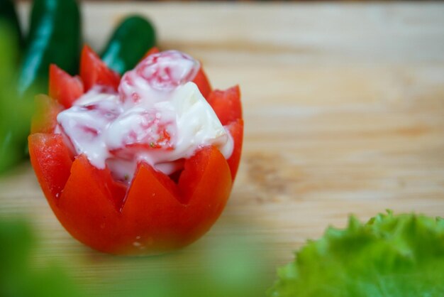 Close-up of red fruit on table