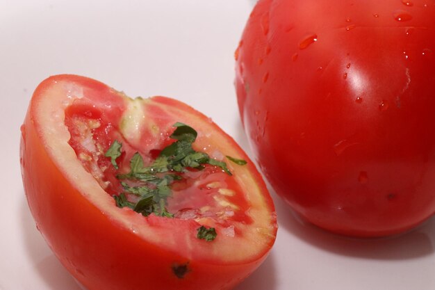 Close-up of red fruit on table