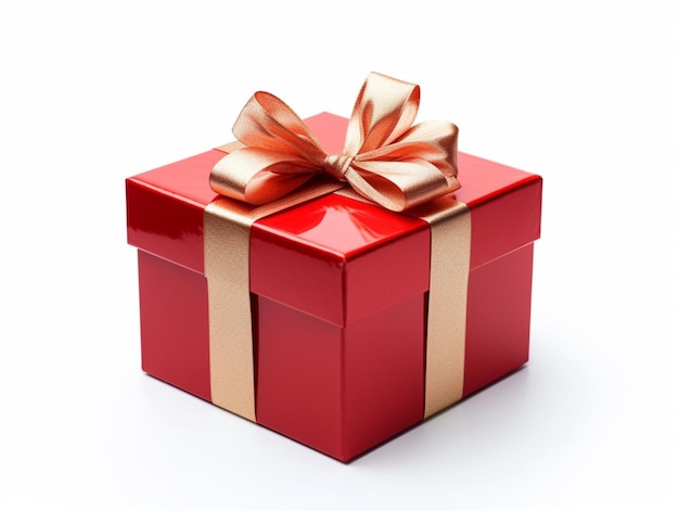 a close up of a red gift box with a gold ribbon generative ai