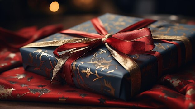 Close Up of a Red Gift Box With Red Bow