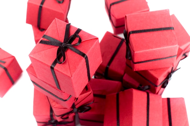 Close-up of red gifts on table