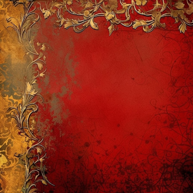 A close up of a red and gold background with a gold border generative ai
