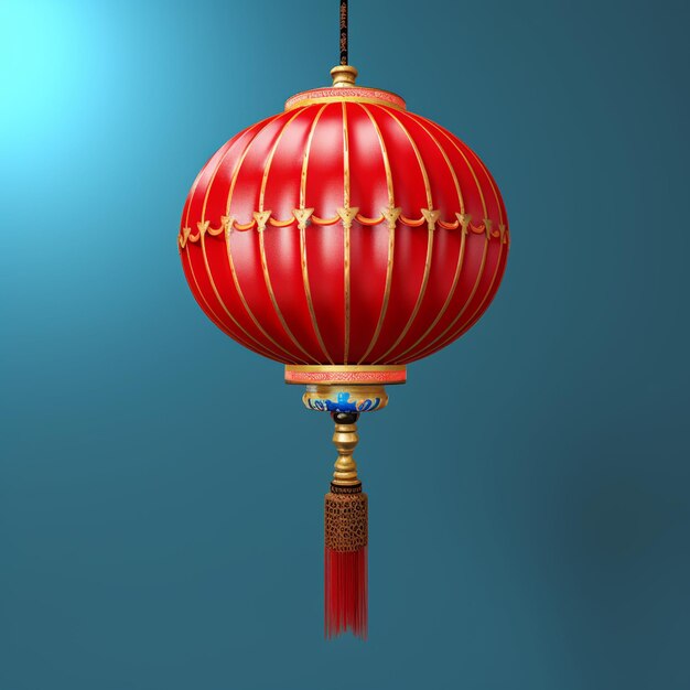 A close up of a red and gold chinese lantern hanging from a string generative ai