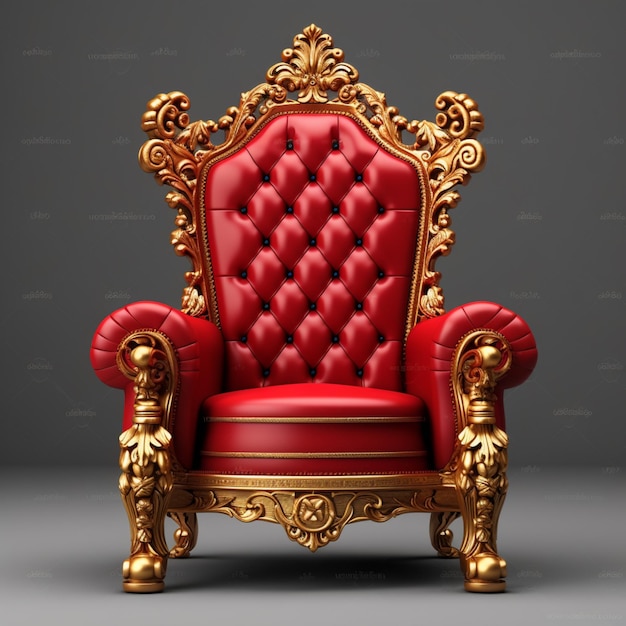 A close up of a red and gold throne with a black background generative ai