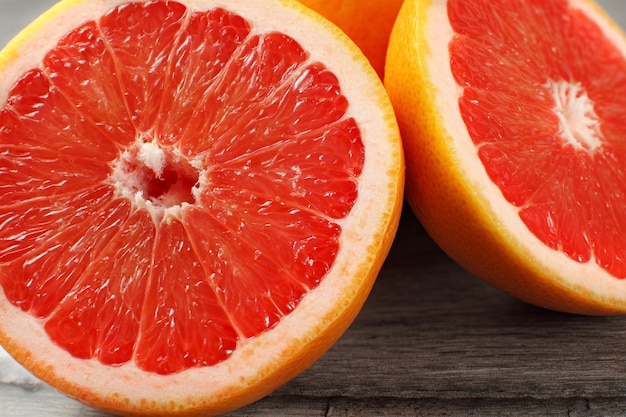 Close up of red grapefruit cut in half