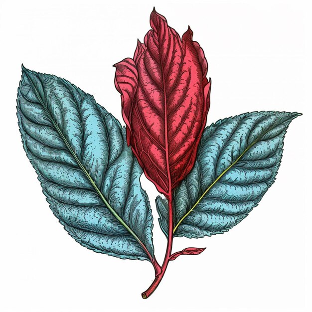 a close up of a red and green leaf on a white background generative ai