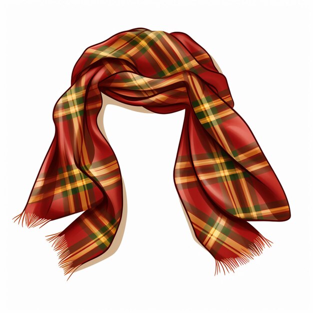 a close up of a red and green plaid scarf on a white background generative ai