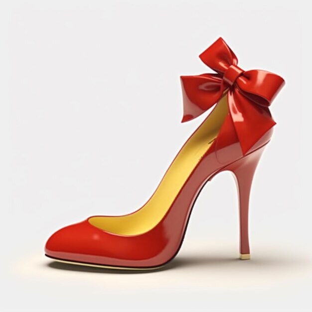 Photo a close up of a red high heeled shoe with a bow on the side generative ai